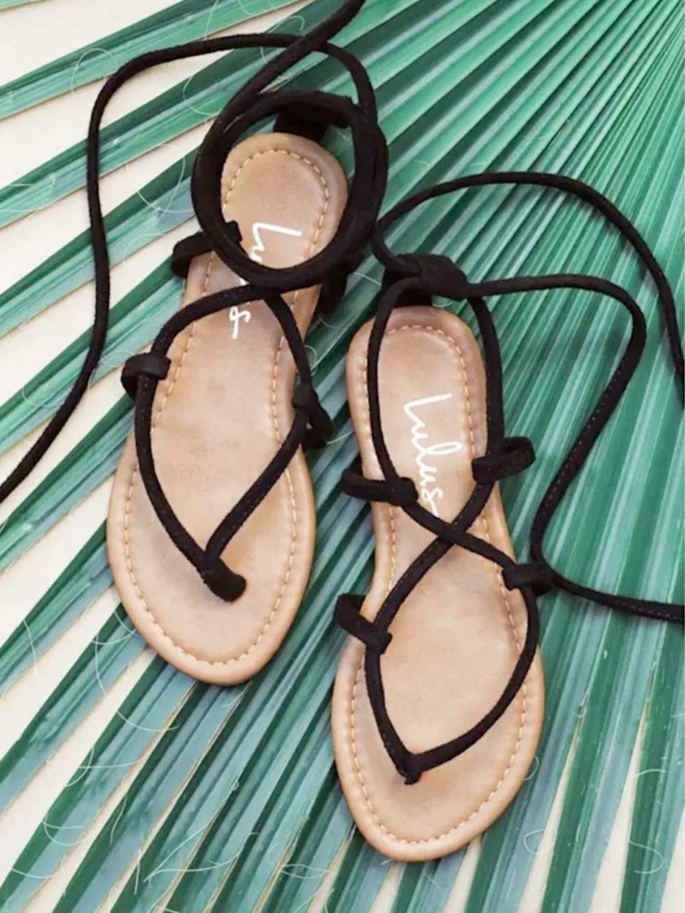 Emilia Black Suede Lace-Up Flat Sandals -10- NWOT